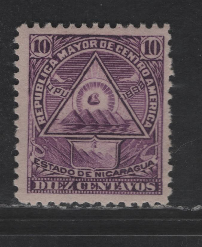 Lot 124 Nicaragua SC#109G 10c Violet Arms, 1898 Coat of Arms Issue, A FOG Single, Medium Horizontal Wove, So Original Printing, Reprints Are On Thick Vertical Wove