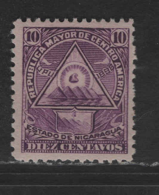 Lot 124 Nicaragua SC#109G 10c Violet Arms, 1898 Coat of Arms Issue, A FOG Single, Medium Horizontal Wove, So Original Printing, Reprints Are On Thick Vertical Wove
