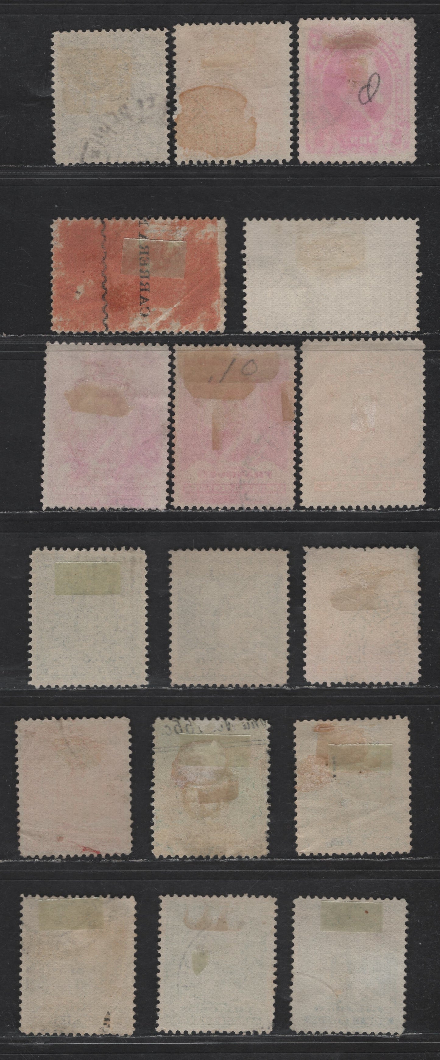 Lot 136 Peru SC#141-142, 154-156 1c - 5c Ultramarine - Carmine Rose Portraits - President Nicolas de Pierola, 1896-1897 Portraits - President Nicolas de Pierola Issues, 17 Fine/Very Fine used Singles, Extra Shade of 5c Greenish Blue