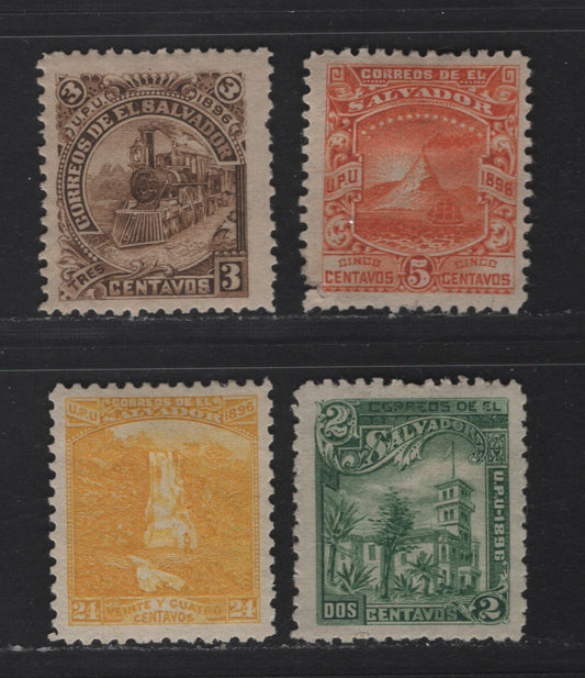 Lot 152 El Salvador SC#170B-D,I 2c - 24c Green - Yellow Pictorials, 1897 Pictorial Seebeck Issue, 4 F/VFOG Singles, Without Wmk, Original Printings On Thinner Horizontal Wove Paper
