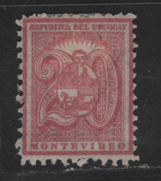 Lot 168 Uruguay SC#38 20c Rose Numeral, 1866-1867 Numeral Perforated Issue, A VFOG Single Perf 11x11.5
