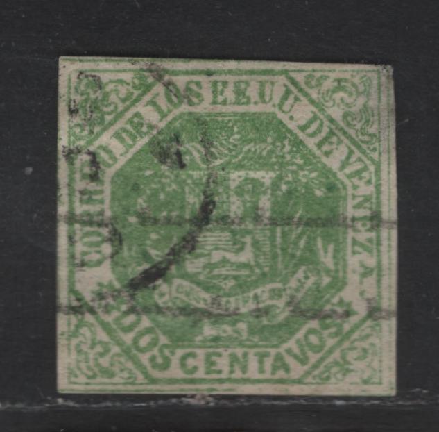 Lot 174 Venezuela SC#41 2c Green Arms, 1873 Arms Issue, A Fine Used Single, Small Thin at Upper Right Corner, 4 Margins