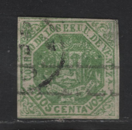 Lot 174 Venezuela SC#41 2c Green Arms, 1873 Arms Issue, A Fine Used Single, Small Thin at Upper Right Corner, 4 Margins