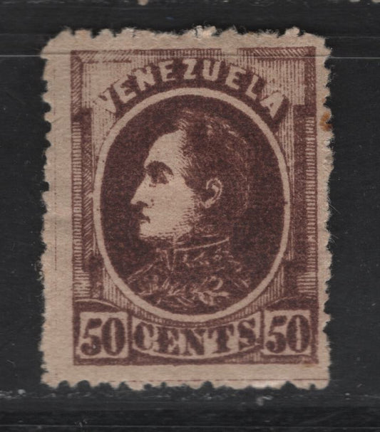 Lot 178 Venezuela SC#72a 50c Deep Brown Simon Bolivar, 1880 Lithographed Bolivar Sideface Issue, A FOG Single