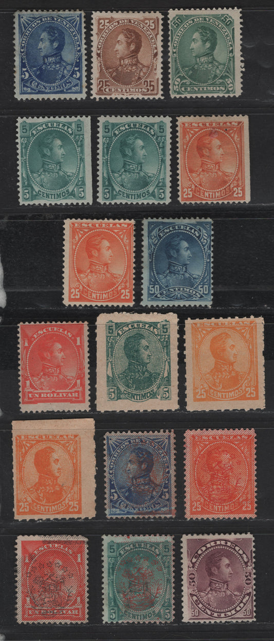 Lot 180 Venezuela SC#74, 76-77, 79, 81-83, 96-97, 108, 114, 117, 119, 126 5c - 50c Blue Green - Brown Violet Simon Bolivar, 1882-1893 Engraved & Lithographed Bolivar Sideface Issues, 14 F/VFOG & Unused Singles, 114, 117, 119, 126 Have No Gum