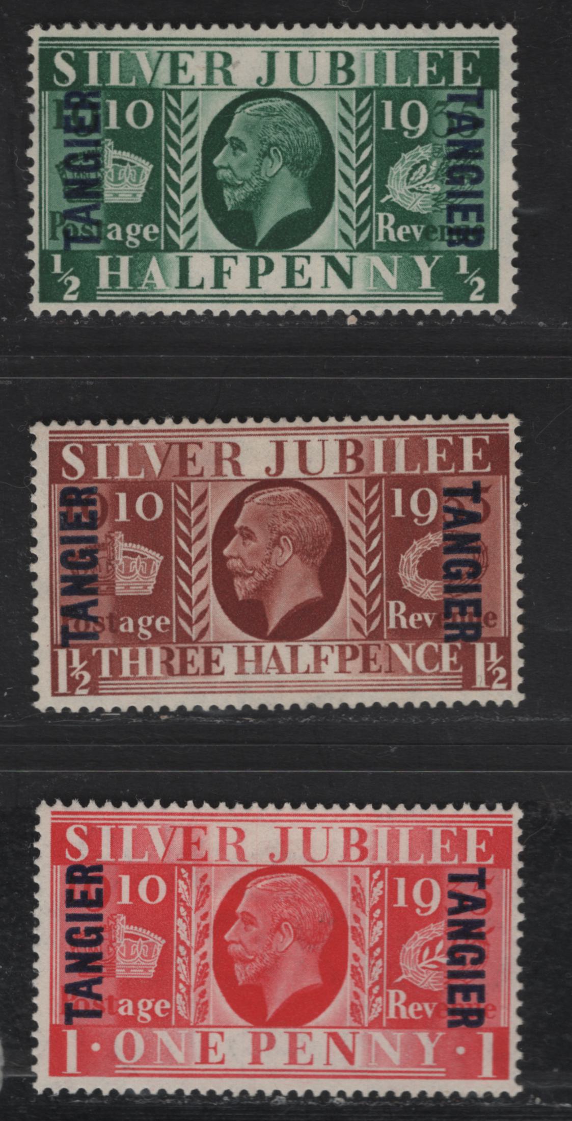 Morocco Agencies - Tangier SC#508-510 1/2d - 1.5d Green - Red Brown King George V, 1935 Silver Jubilee Issue, 3 FOG Singles