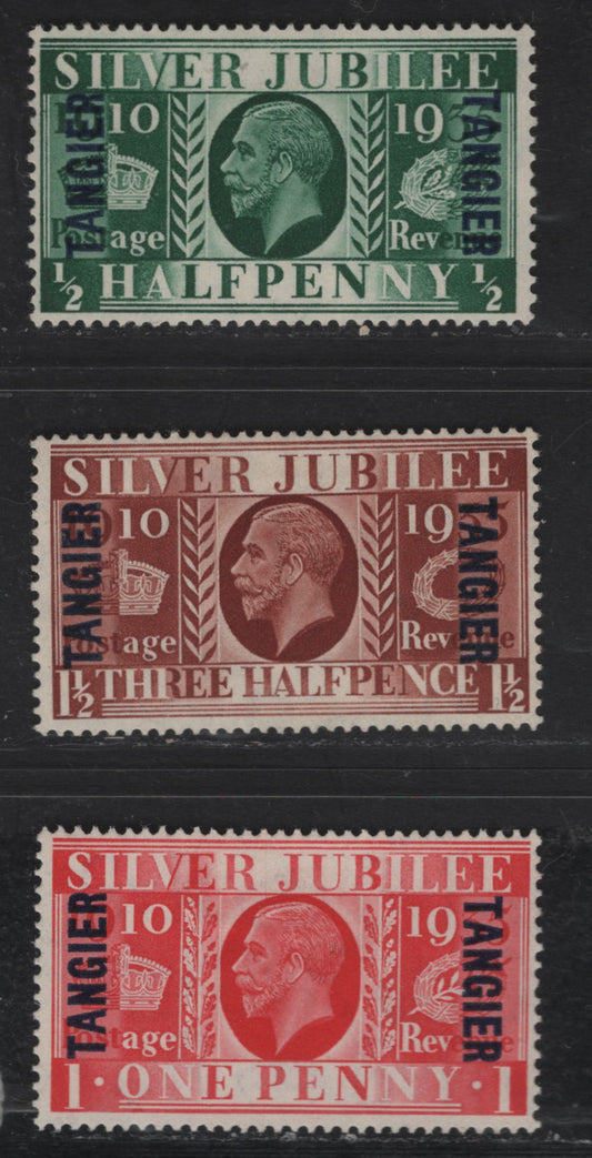 Morocco Agencies - Tangier SC#508-510 1/2d - 1.5d Green - Red Brown King George V, 1935 Silver Jubilee Issue, 3 FOG Singles