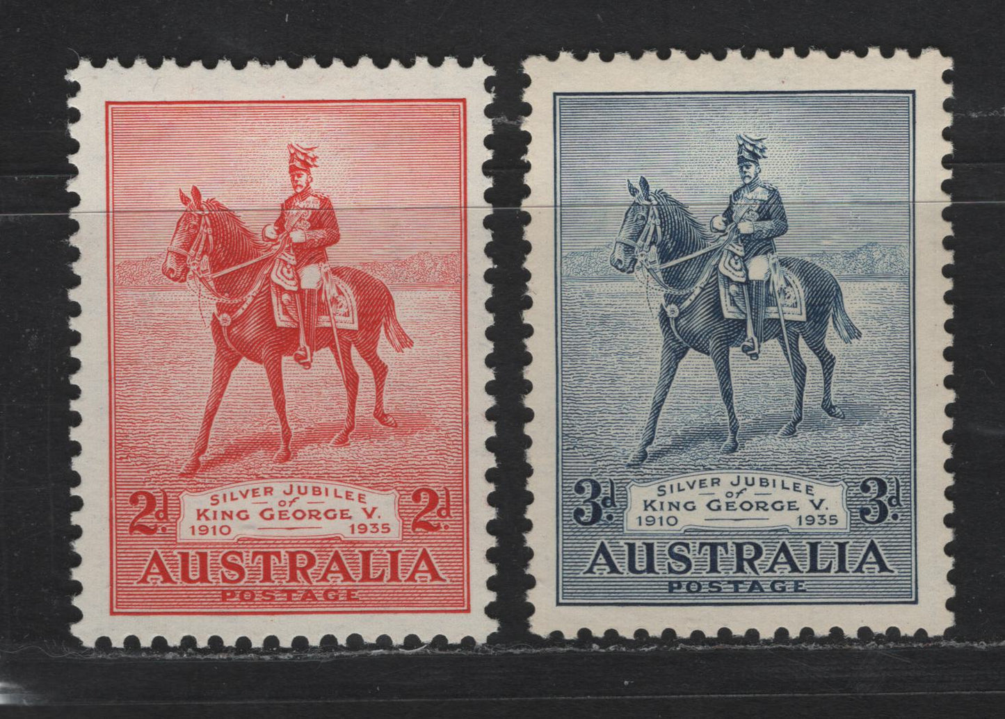 Lot 208 Australia SC#152-153 2d - 3d Red - Blue King George V, 1935 Silver Jubilee Issue, 2 VFNH Singles