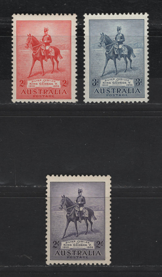 Lot 210 Australia SC#152-154 2d - 2/- Red - Violet King George V, 1935 Silver Jubilee Issue, 3 VFNH Singles