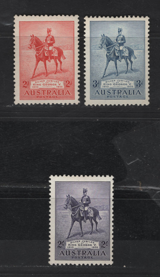 Lot 211 Australia SC#152-154 2d - 2/- Red - Violet King George V, 1935 Silver Jubilee Issue, 3 F/VFOG Singles