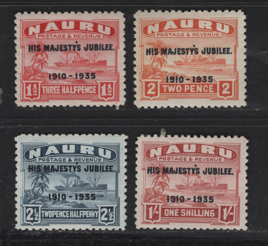 Lot 214 Nauru SC#31-34 1.5d - 1/- Red - Brown Red Steamship, 1935 Silver Jubilee Issue, 4 VFOG Singles