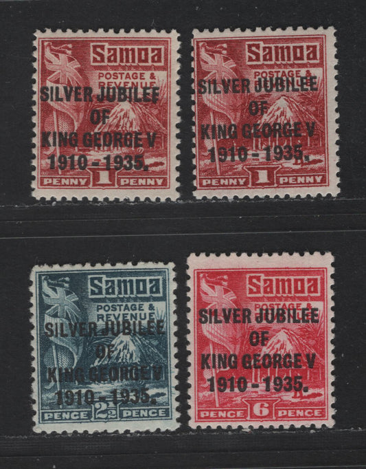 Lot 235 Samoa SC#163-165 1d, 2.5d & 6d Lake, Brownish Lake, Dull Blue & Carmine Rose Hut, 1935 Silver Jubilee Issue, 4 FNH Singles, Two Shades Of 1d
