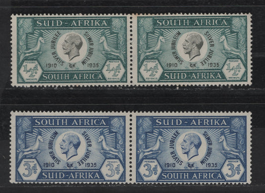 Lot 246 South Africa SC#68, 70 1/2d & 3d Prussian Green & Black - Blue & Dark Blue King George V, 1935 Silver Jubilee Issue, 4 VFNH Singles