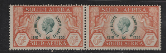 Lot 251 South Africa SC#71 6d Orange & Green King George V, 1935 Silver Jubilee Issue, A FNH Pair, Similar To Lot 250, But NH & Lower Perfs Between Pair Are Somewhat Weak