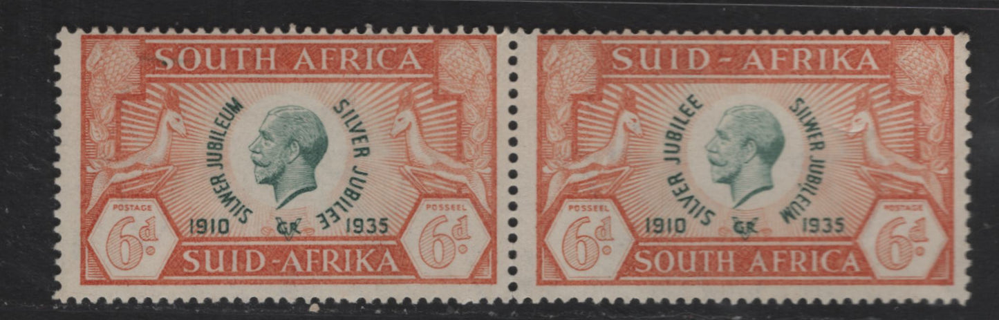 Lot 184 South Africa SC#71 6d Orange & Green King George V, 1935 Silver Jubilee Issue, A FNH Pair, Similar To Lot 250, But NH & Lower Perfs Between Pair Are Somewhat Weak