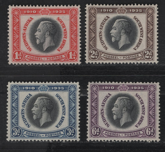 Lot 252 Southwest Africa SC#121-124 1d - 6d Carmine & Black - Violet & Black King George V, 1935 Silver Jubilee Issue, 4 VFOG Singles