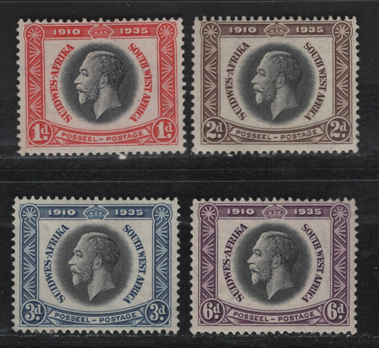 Lot 253 Southwest Africa SC#121-124 1d - 6d Carmine & Black - Violet & Black King George V, 1935 Silver Jubilee Issue, 4 F/VFOG Singles