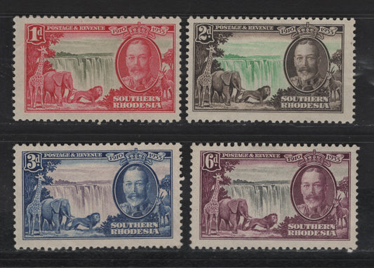 Lot 255 Southern Rhodesia SC#33-36 1d - 6d Carmine Rose & Olive - Deep Violet & Black King George V, 1935 Silver Jubilee Issue, 4 F/VFOG Singles