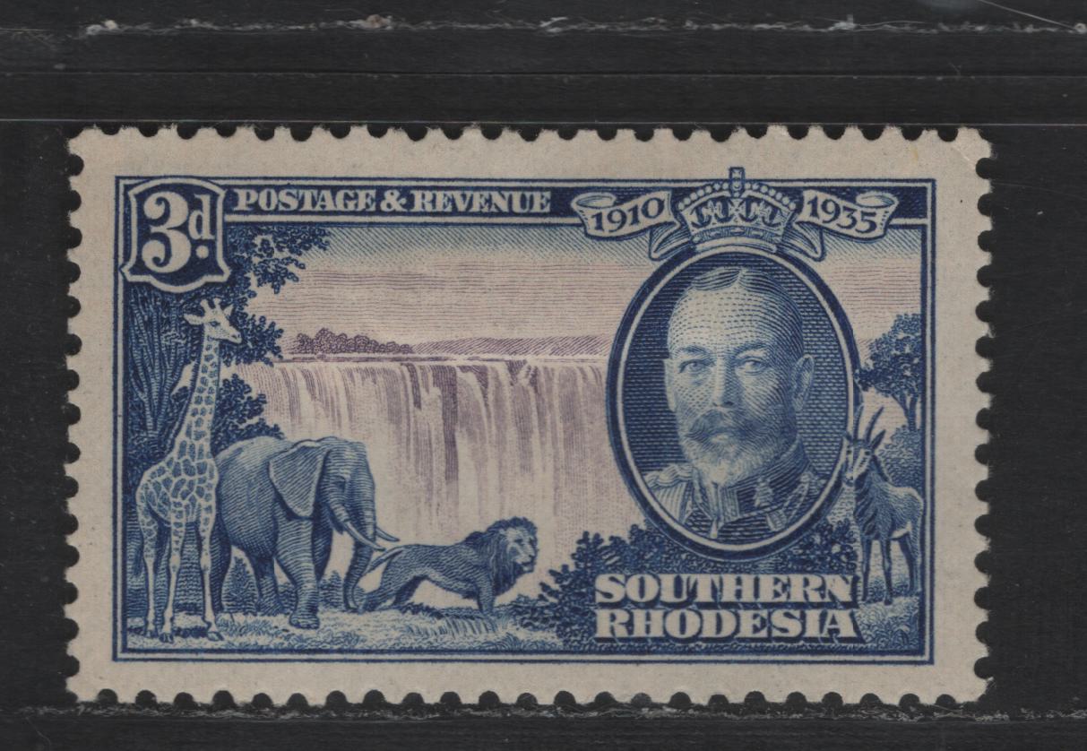 Lot 258 Southern Rhodesia SC#35var 3d Blue & Violet King George V, 1935 Silver Jubilee Issue, A VFOG Single