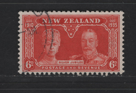 Lot 261 New Zealand SC#201 6d Vermillion King George V, 1935 Silver Jubilee Issue, A Very Fine Used Single