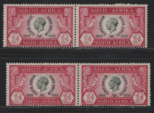 Lot 262 South Africa SC#69 1d Carmine Rose & Deep Carmine Rose King George V, 1935 Silver Jubilee Issue, 2 FNH Pairs