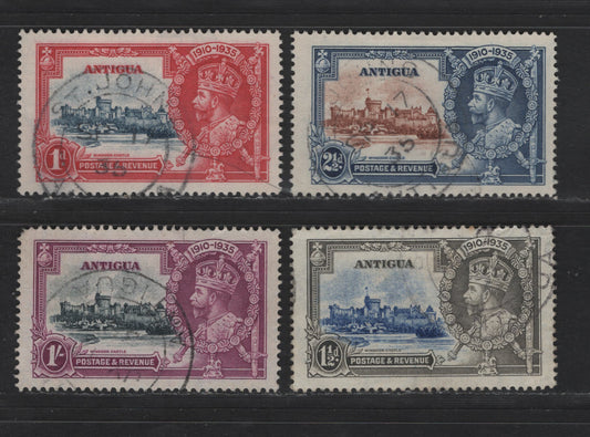 Lot 265 Antigua SC#77-80 1d - 1/- Carmine & Blue - Bright Violet & Indigo King George V & Castle, 1935 Silver Jubilee Issue, 4 Fine/Very Fine Used Singles, Postally Used Set