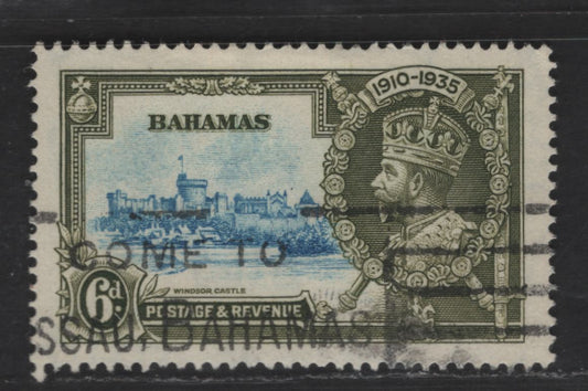 Lot 269 Bahamas SC#94 6d Olive Green & Light Blue King George V & Castle, 1935 Silver Jubilee Issue, A Very Fine Used Single, Postally Used, Machine Cancel