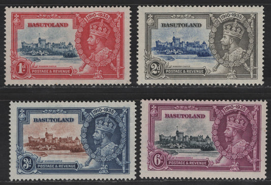 Lot 276 Basutoland SC#11-14 1d - 1/- Carmine & Blue - Bright Violet & Indigo King George V & Castle, 1935 Silver Jubilee Issue, 4 VFOG Singles