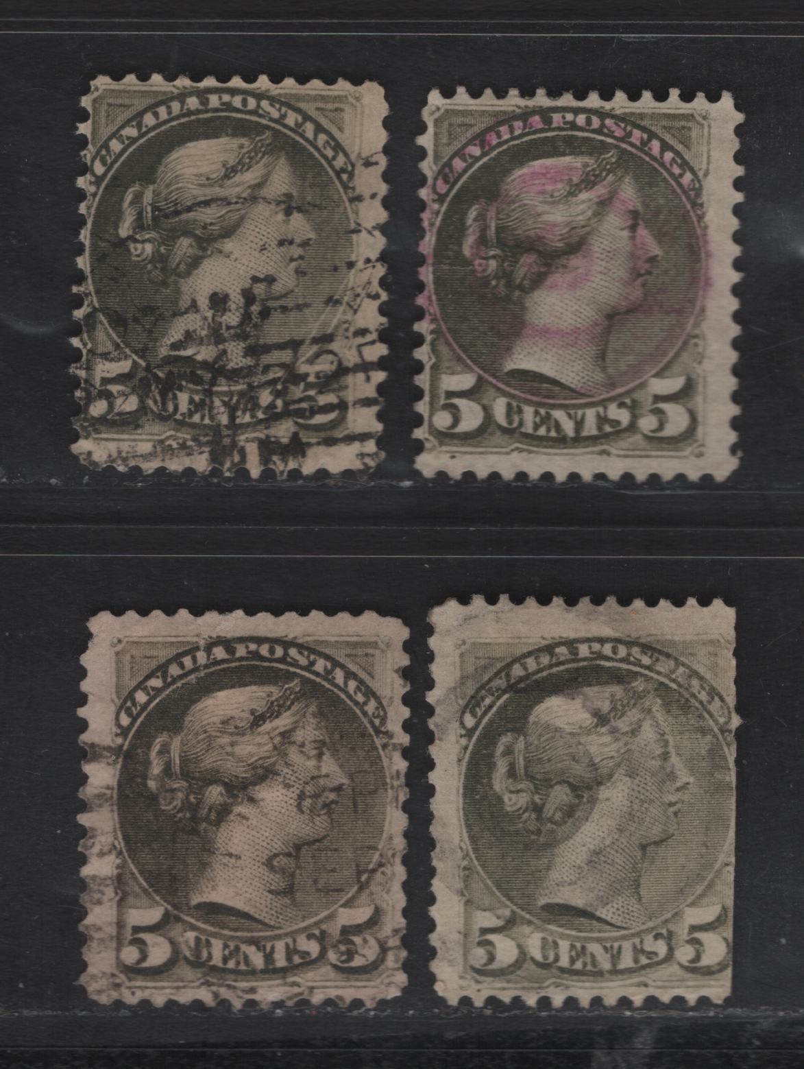 Lot 293 Canada SC#38 5c Light Slate Green Queen Victoria, 1870-1893 Small Queen Issue, A Very Good Used Single, Clearest Finest Impression I've Seen, MM-A Paper, Perf 12, No Plate Dot At LL, Perfs Scissor Separated On 2 Sides, But Fully Intact