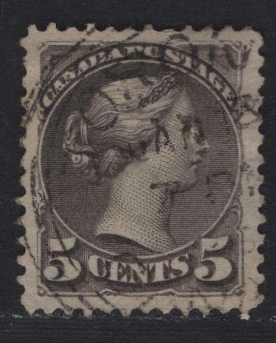 Lot 304 Canada SC#42 5c Deep Gray Queen Victoria, 1870-1893 Small Queen Issue, A Very Fine Used Single, Late 2nd Ottawa Printing, Large Margins, Perf 12x11,9m Paper 2O-M