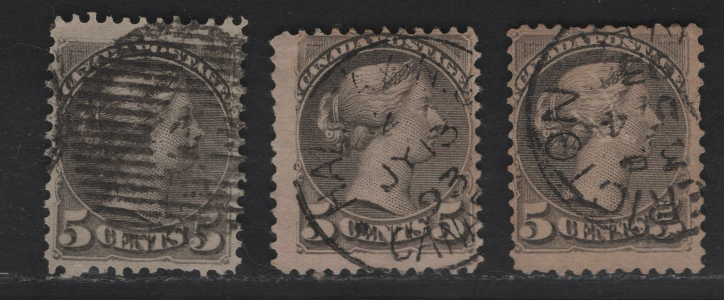 Lot 305 Canada SC#42 5c Gray Queen Victoria, 1870-1893 Small Queen Issue, 3 Very Good/Fine Used Singles, Mid Second Ottawa Printings, 2O-C, 2O-D & 2O-H Papers, 1893 Dated Cancels, Sharp, Clear Impressions