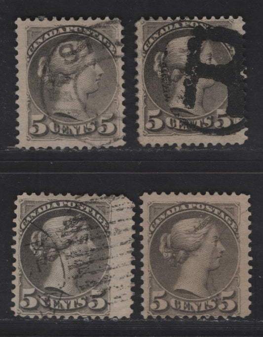 Lot 309 Canada SC#42 5c Gray Queen Victoria, 1870-1893 Small Queen Issue, 4 Fine Used Singles, Mid Second Ottawa Printings, 2O-E, 2O-S, 2O-L & 2O-P Papers, Perfs 12x12.1, 12.1 & 12