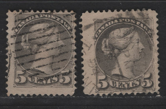 Lot 312 Canada SC#42 5c Gray Queen Victoria, 1870-1893 Small Queen Issue, 2 Fine Used Singles, Mid Second Ottawa Printings, 2O-L & 2O-P Papers