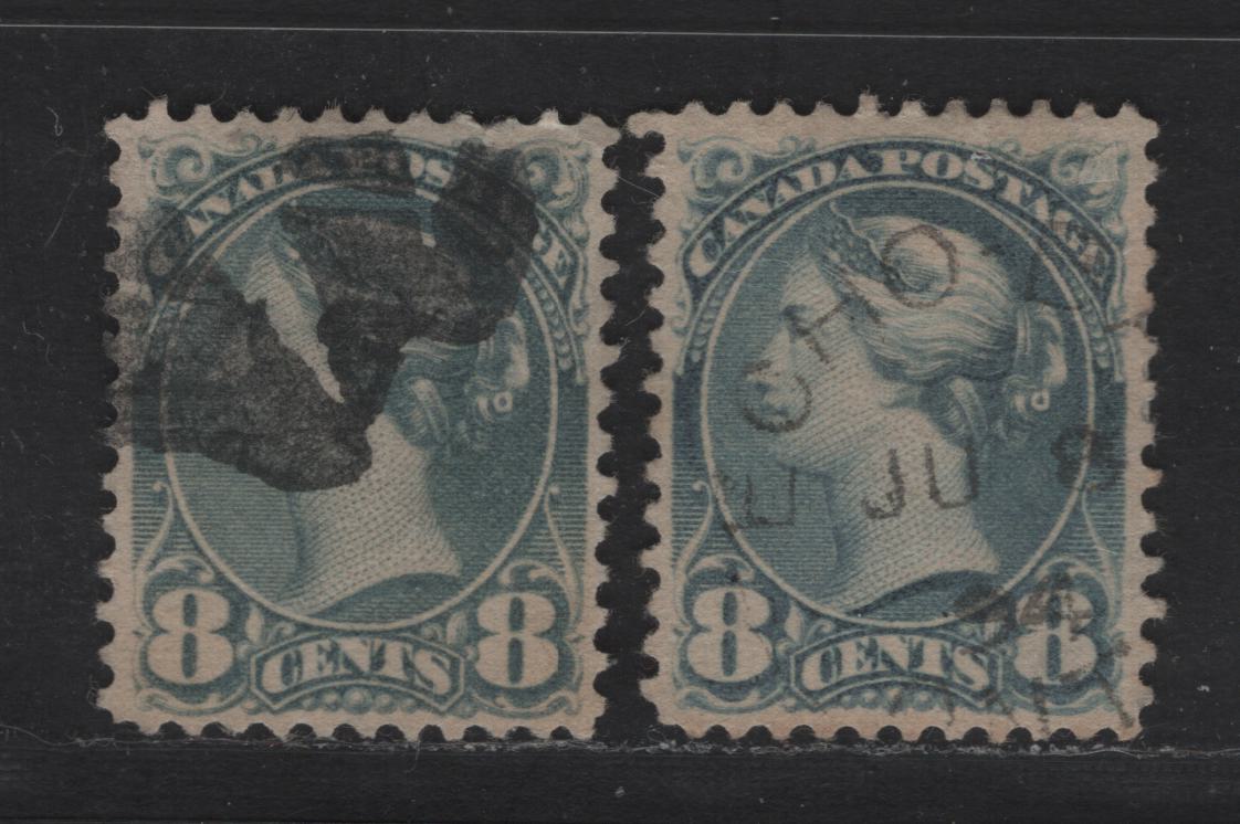 Lot 314 Canada  #44a 8c Blue Grey Queen Victoria, 1870-1897 Small Queen Issue, 2 VF Used Singles Mid-Second Ottawa Printings On Paper 2O-D In Two Slightly Different Shades