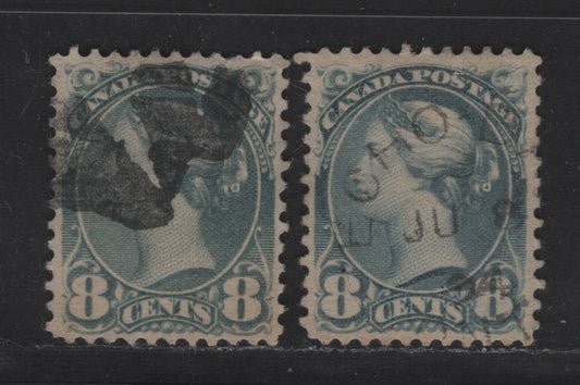 Lot 314 Canada  #44a 8c Blue Grey Queen Victoria, 1870-1897 Small Queen Issue, 2 VF Used Singles Mid-Second Ottawa Printings On Paper 2O-D In Two Slightly Different Shades