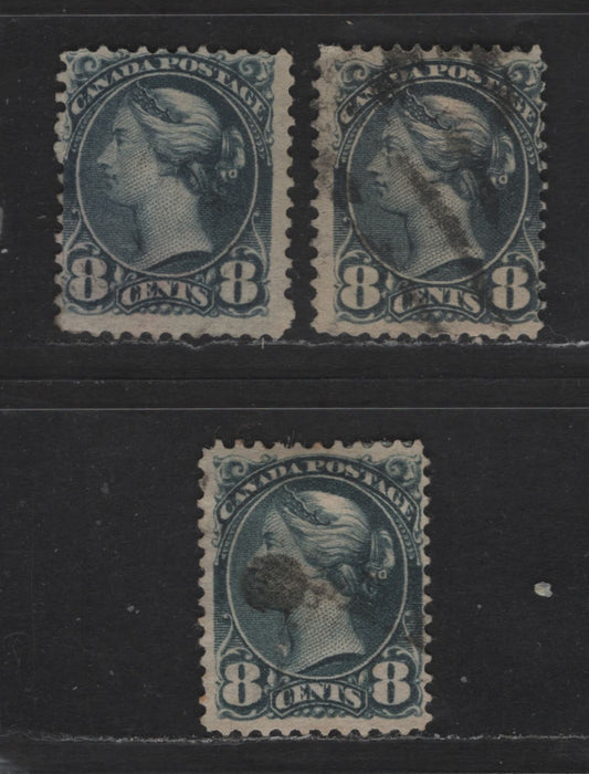 Lot 317 Canada  #44b 8c Bluish Slate & Deep Slate Queen Victoria, 1870-1897 Small Queen Issue, 3 VG & Fine Used Singles Mid-Second Ottawa Printings On Papers 2O-N & 2O-Q