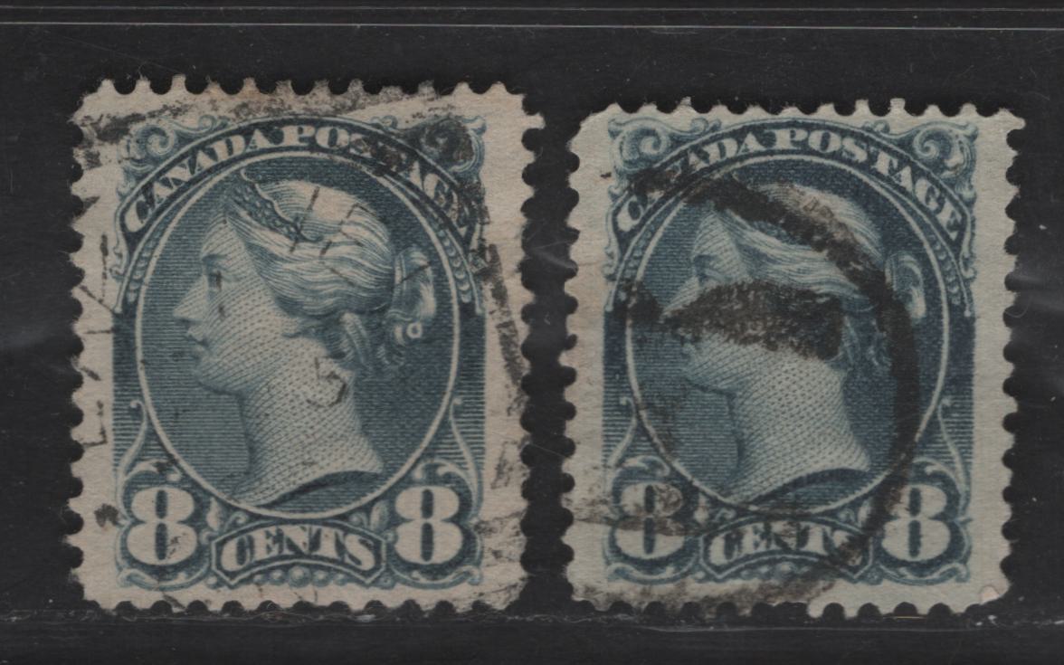 Lot 318 Canada  #44b 8c Slate Blue Queen Victoria, 1870-1897 Small Queen Issue, 2 Fine & VF Used Singles Mid-Second Ottawa Printing On Paper 2O-R In Two Different Shades