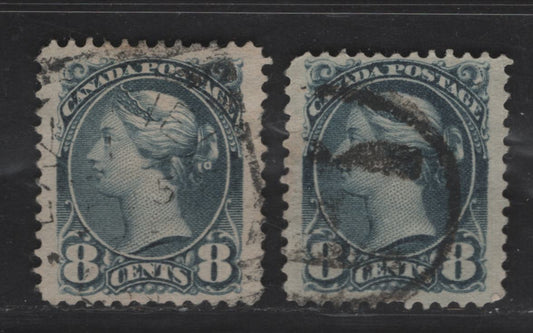 Lot 318 Canada  #44b 8c Slate Blue Queen Victoria, 1870-1897 Small Queen Issue, 2 Fine & VF Used Singles Mid-Second Ottawa Printing On Paper 2O-R In Two Different Shades