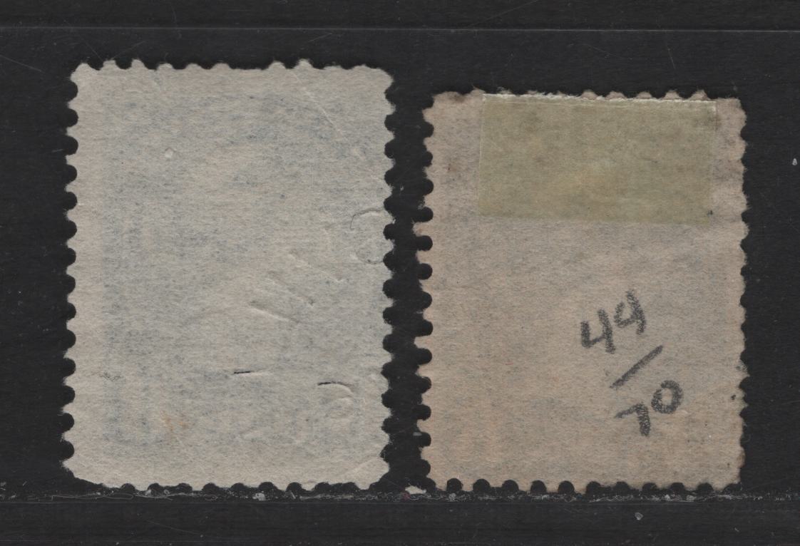 Lot 323 Canada  #44a-44b 8c Blue Grey & Bluish Slate Queen Victoria, 1870-1897 Small Queen Issue, 2 Ungraded Used Singles Reference Lot On Paper 2O-P and 2O-E, Both With Faults, Useful For Reference