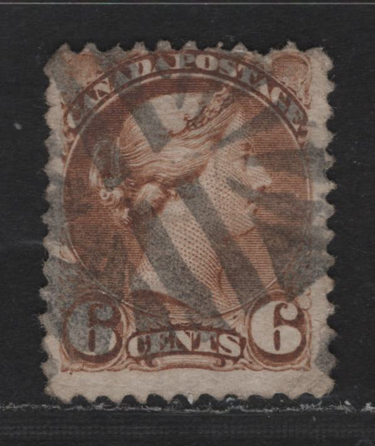 Lot 329 Canada  #39b 6c Yellow Brown Queen Victoria, 1870-1897 Small Queen Issue, A Good Used Single Mid-Montreal Printing, Perf. 11.75 x 12 On Paper Type MM-A