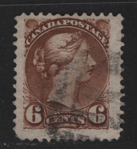 Lot 332 Canada  #39b 6c Brown Queen Victoria, 1870-1897 Small Queen Issue, A VG Used Single Mid-Montreal Printing, Perf. 11.75 x 12 On Paper Type MM-B, Creased Perf At UR