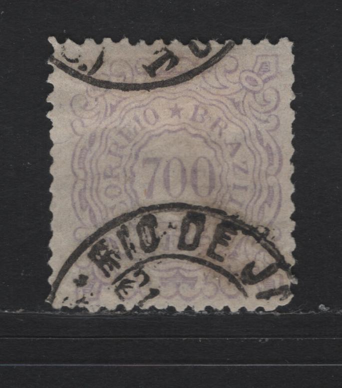 Lot 34 Brazil SC#97 700r Violet Numeral, 1887-1888 Numeral Issue, A Very Fine Used Single, Laid Paper, Tough Stamp To Find This Nice