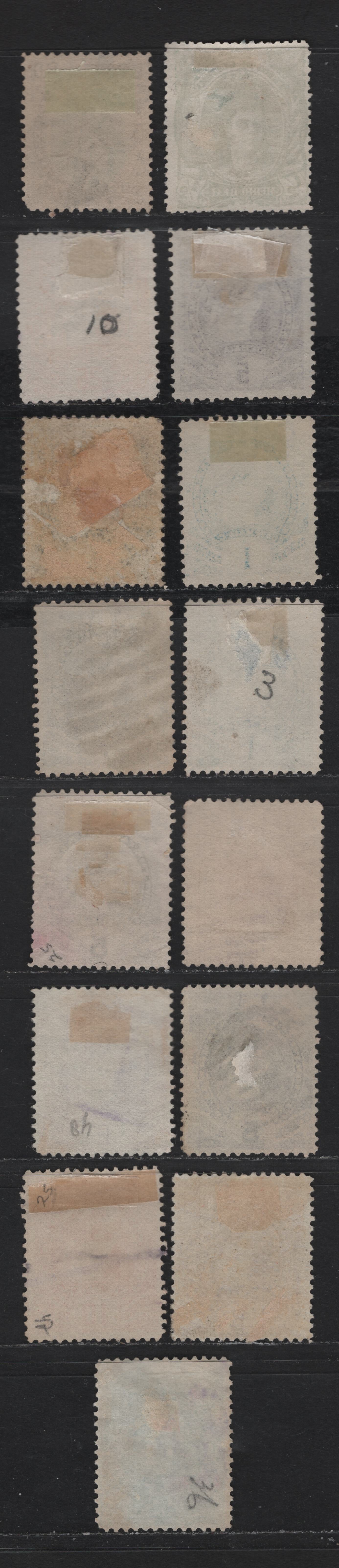 Lot 89 Guatemala SC#11, 24, 31, 33, 36, 43-44, 46-48 1/2c - 20c Yellow Green - Green Indian Woman & Quetzal, 1878-1895 Indian Woman - Quetzal Issues, 15 Fine/Very Fine Used Singles, Additional Shades