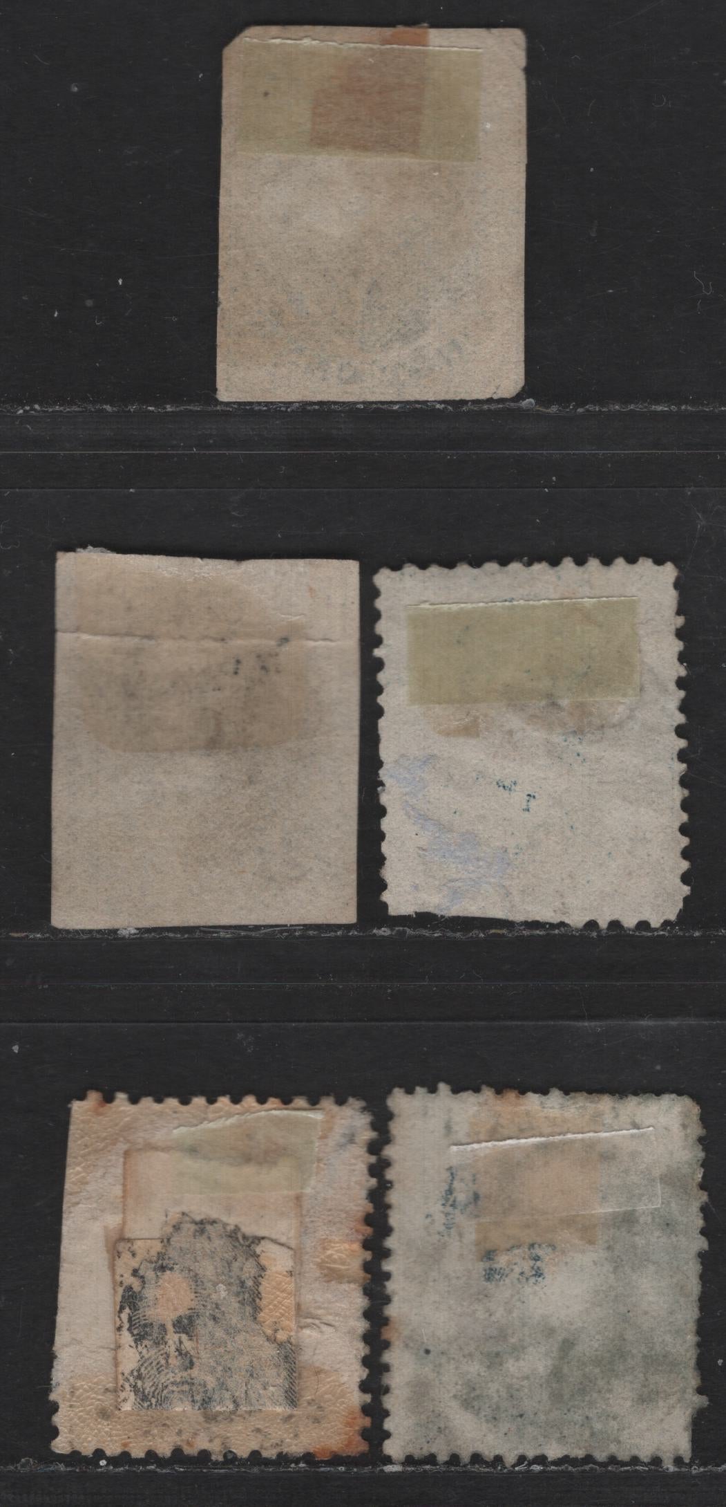 Lot 14 Belgium SC#10-11, 13, 14b, 15b 1c - 20c Green - Blue Leopold I, 1863 Leopold I Laureate Issue, 5 Ungraded Singles, All With Faults Except 1cm, Which Is Off Center, 17.5mm High Oval, Perfs 14.5 & 12.5x13.5