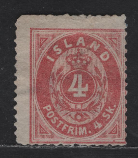Lot 152 Iceland SC#2 4s Carmine Coat of Arms, 1873-1876 Arms Issue, A Very Good Unused Single, Perf 14x13.5, No Gum & Short Perfs
