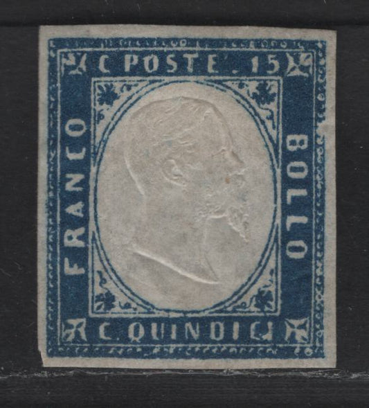 Lot 161 Italy SC#22 15c Blue Victor Emmanuel II, 1863 Victor Emmanuel II Issue, A FOG Imperf Single, Light Gum Crease