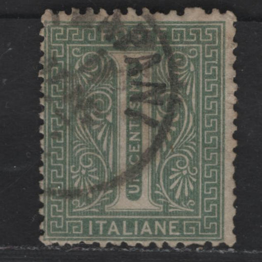 Lot 163 Italy SC#24 1c Gray Green Victor Emmanuel II & Numeral, 1863-1877 Victor Emmanuel II & Numeral Issue, A Fine Used Single, Inverted Crown Wmk, Thin Printing