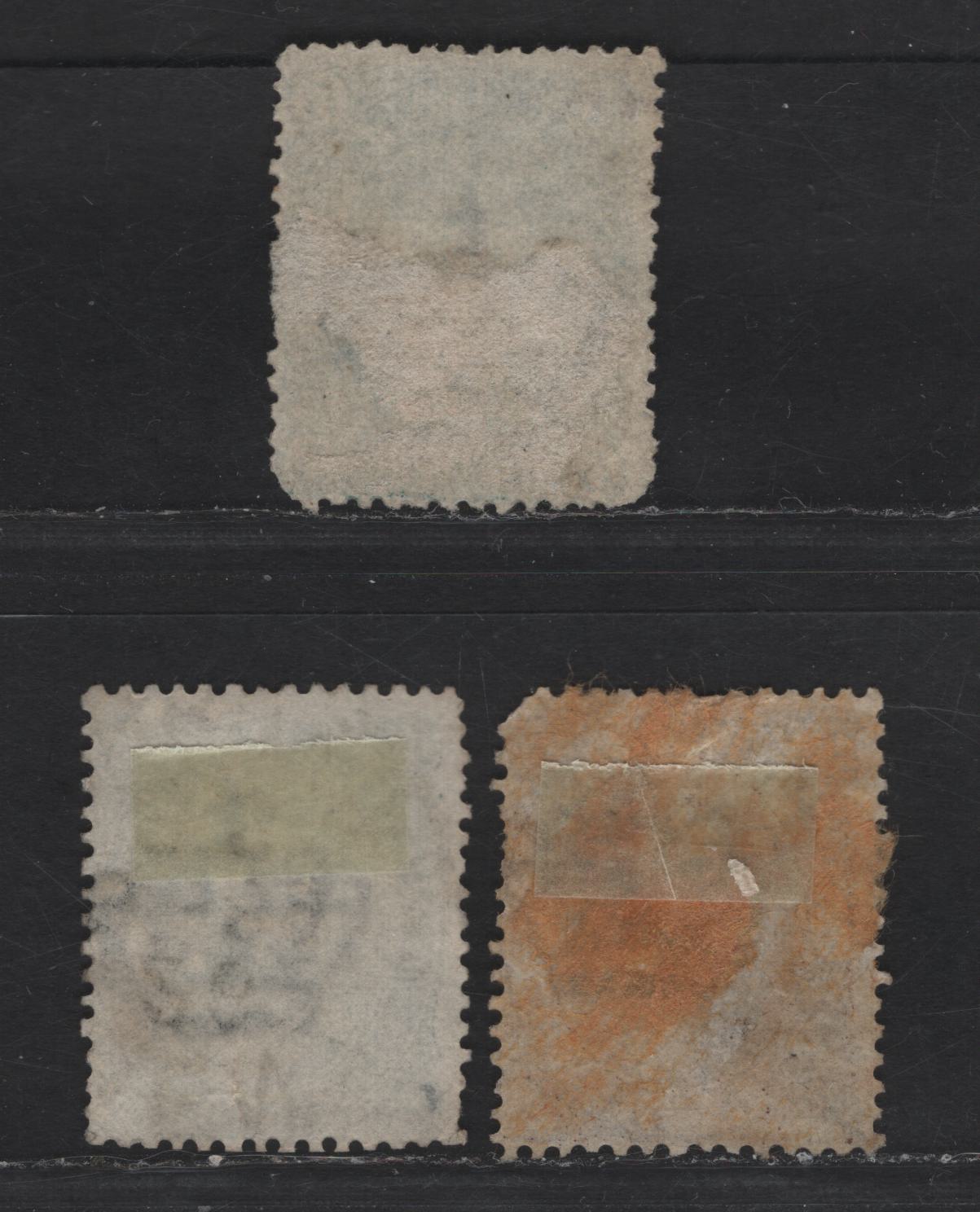 Italy SC#52, 54, 56 5c, 45c & 1l Dark Green, Gray Green and Brown & Yellow Humbert I, 1889 Humbert I Issue, 3 Good/Very Good Used Singles