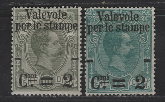 Lot 175 Italy SC#58, 61 2c on 10c & 2c on 75c Olive Gray & Blue Green Humbert I, 1890 Surcharged Parcel Post Issue, 2 FOG & Unused Singles