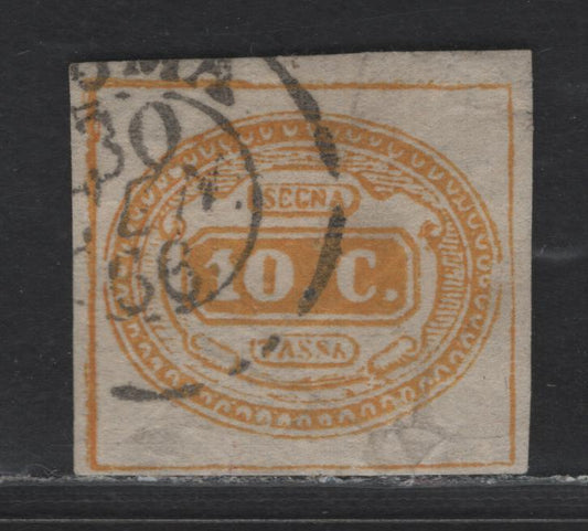 Lot 185 Italy SC#J1 10c Yellow Numeral, 1863 Postage Due Issue, A Good Used Single, Fine Appearing, Several Small Hidden Creases, Nice Color, Margins & Cancel